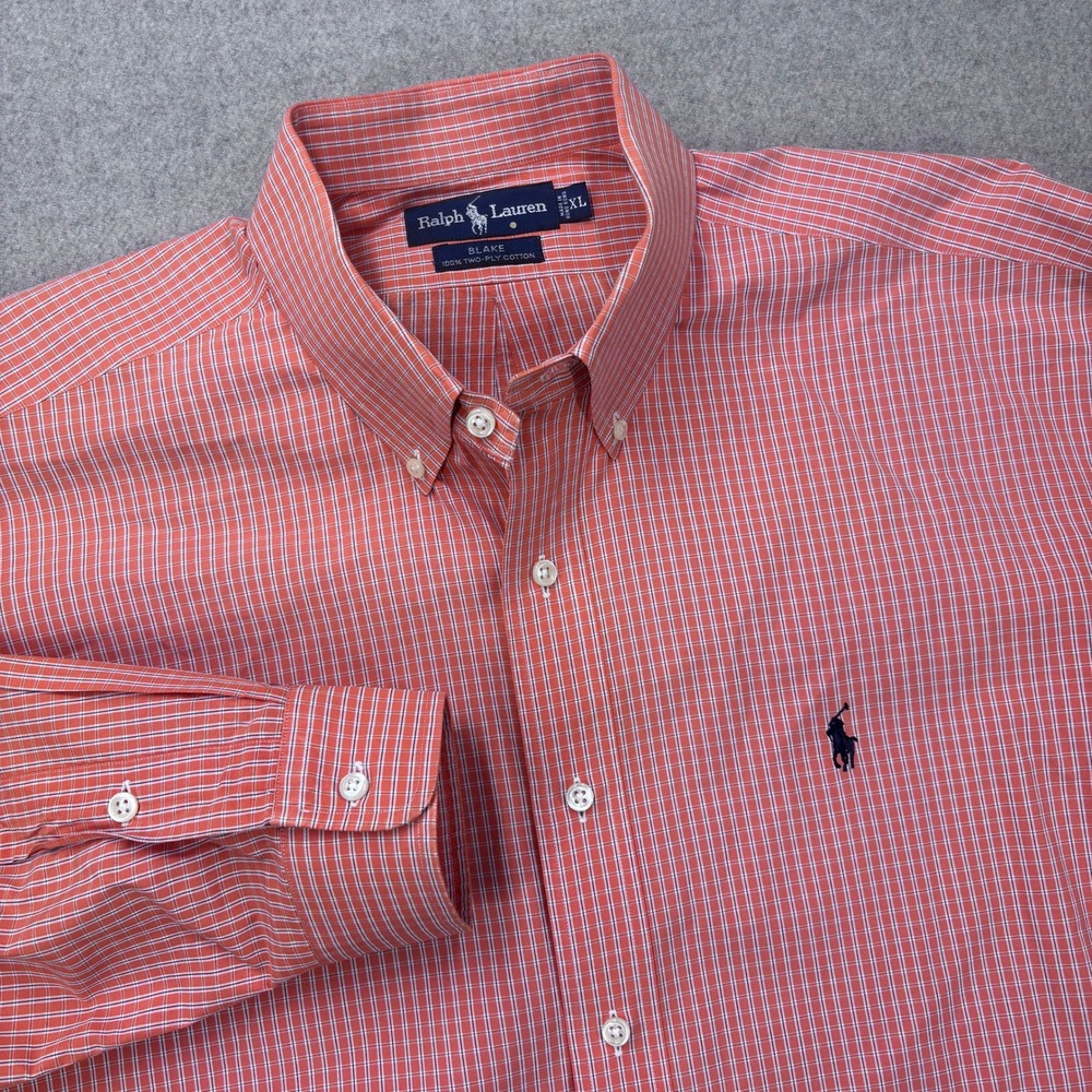 Vintage 90s Polo Ralph Lauren Blake‎ Shirt Mens XL Orange Check Oversized Boxy